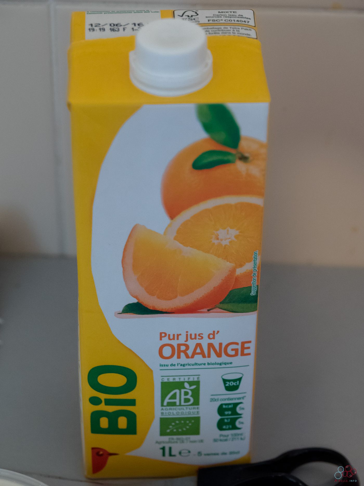 Picture of a bottle of orange juice.