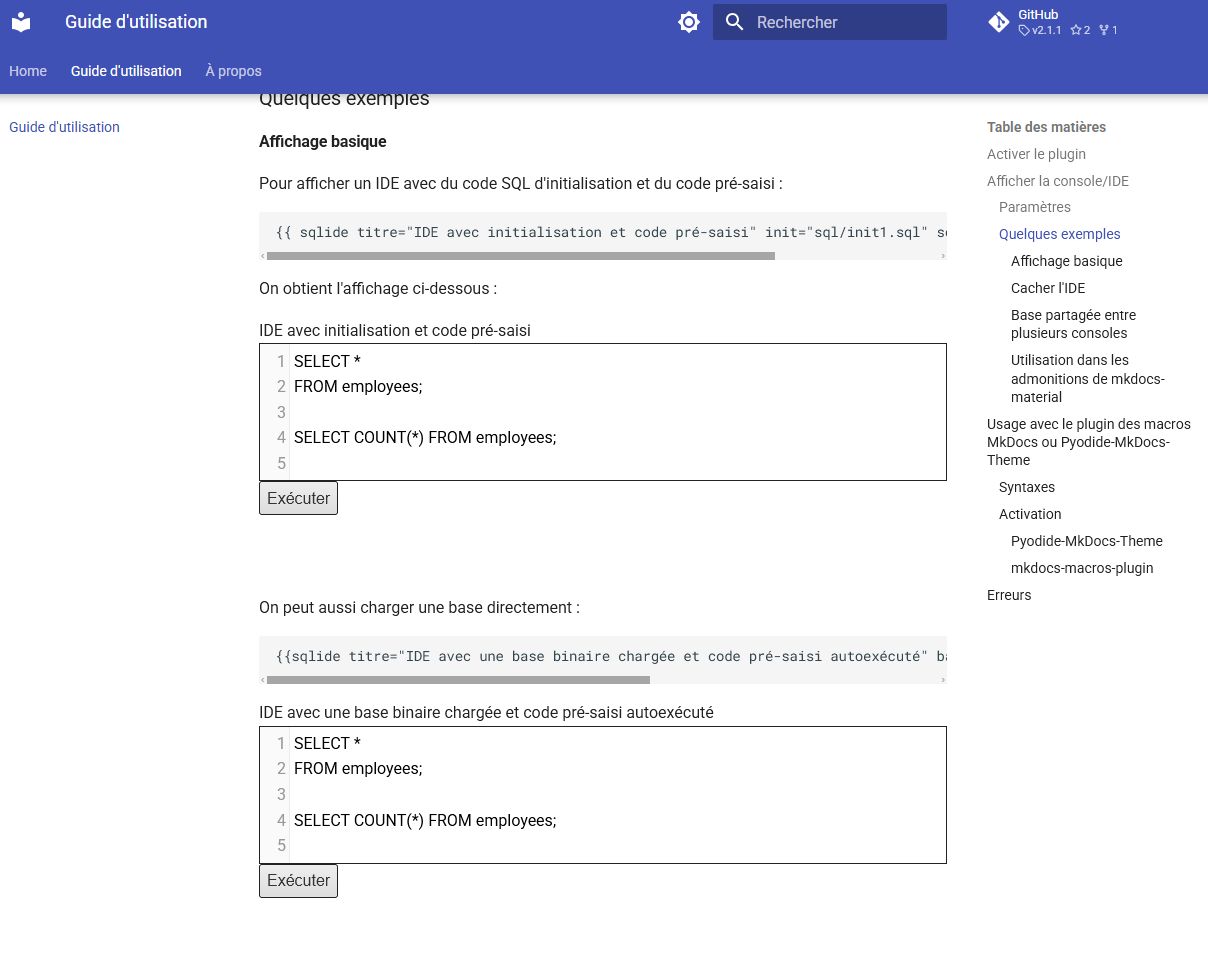 Screen shot of the documentation page with two SQLite consoles displayed.