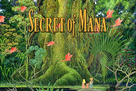Screen capture of the title screen of Secret of Mana on Super Nintendo